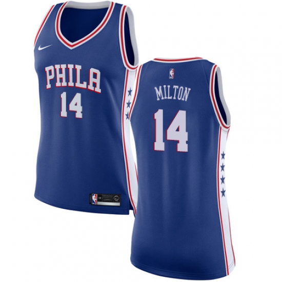 Women's Nike Philadelphia 76ers #14 Shake Milton Swingman Blue NBA Jersey - Icon Edition - Ujersey