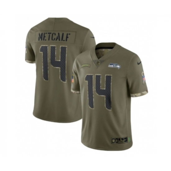 Men's Seattle Seahawks #14 DK Metcalf 2022 Olive Salute To Service Limited Stitched Jersey - Ujersey