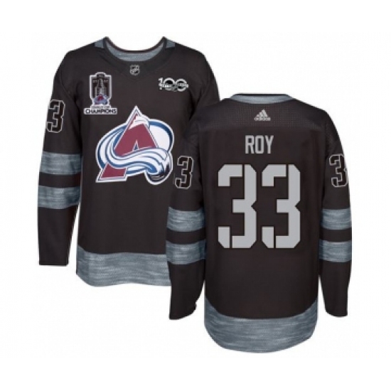 Colorado Avalanche #33 Patrick Roy Black 1917-2017 Black Stanley Cup Champions Patch 100th Anniversary Stitched NHL Jersey - Ujersey