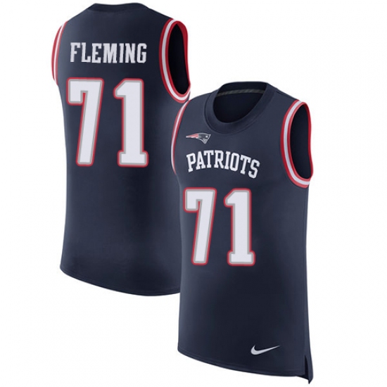 Men's Nike New England Patriots #71 Cameron Fleming Limited Navy Blue Rush Player Name & Number Tank Top NFL Jersey - Ujersey