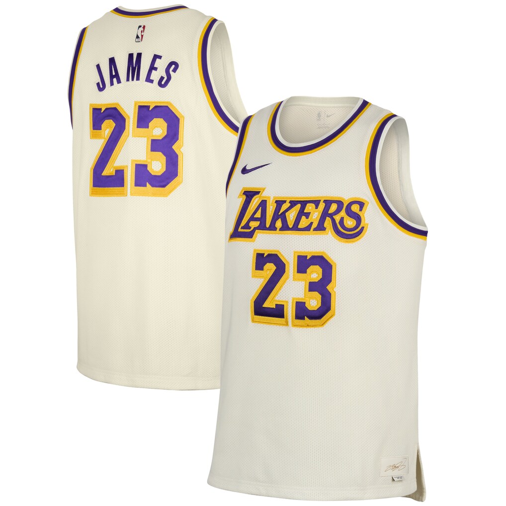 Men's Los Angeles Lakers LeBron James Nike White Forever King Association Authentic Jersey - Ujersey