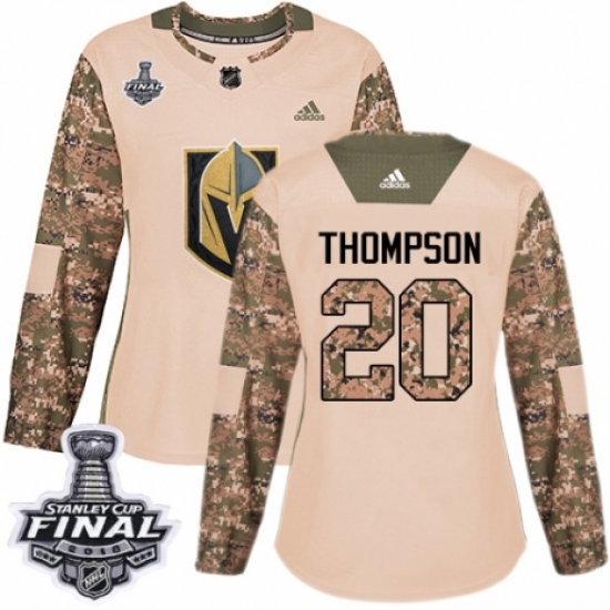 Women's Adidas Vegas Golden Knights #20 Paul Thompson Authentic Camo Veterans Day Practice 2018 Stanley Cup Final NHL Jersey - Ujersey