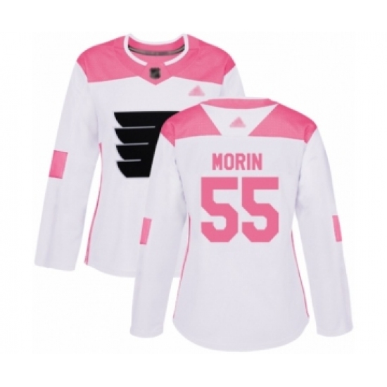 Women's Philadelphia Flyers #55 Samuel Morin Authentic White Pink Fashion Hockey Jersey - Ujersey