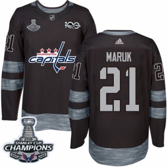 Men's Adidas Washington Capitals #21 Dennis Maruk Authentic Black 1917-2017 100th Anniversary 2018 Stanley Cup Final Champions NHL Jersey - Ujersey