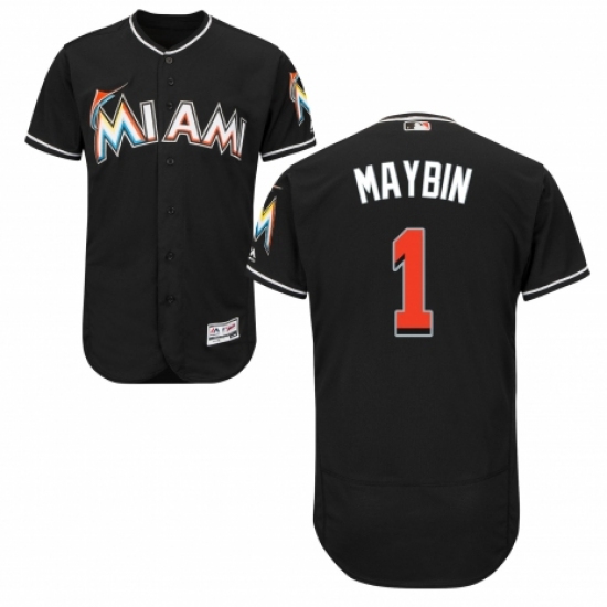 Men's Majestic Miami Marlins #1 Cameron Maybin Black Alternate Flex Base Authentic Collection MLB Jersey - Ujersey