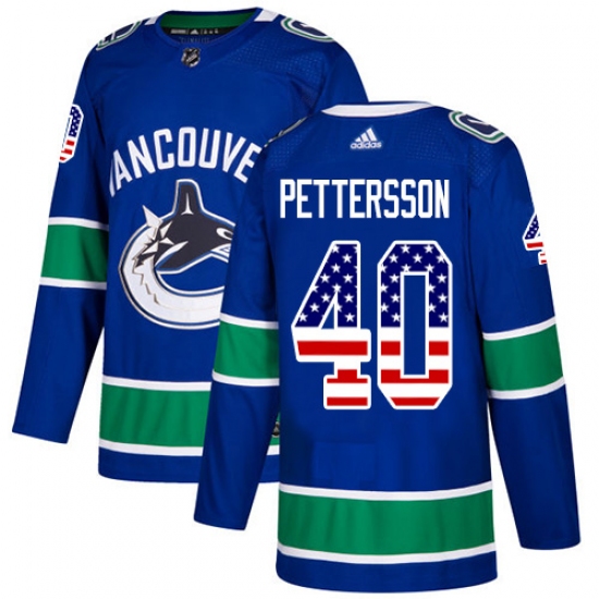 Men's Adidas Vancouver Canucks #40 Elias Pettersson Blue Home Authentic USA Flag Stitched NHL Jersey - Ujersey