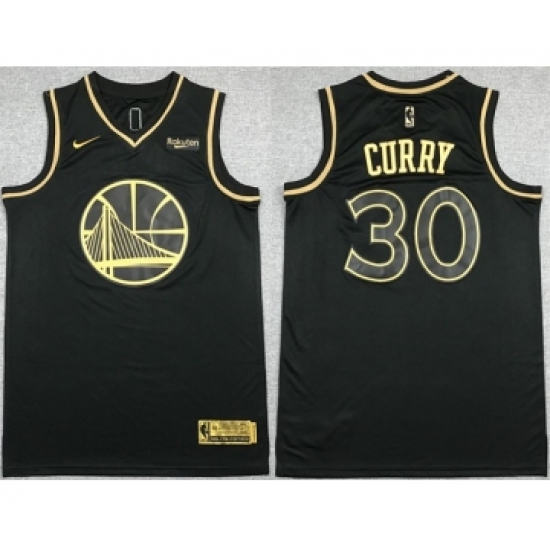 Men's Golden State Warriors #30 Stephen Curry Black Gold Stitched Jersey - Ujersey