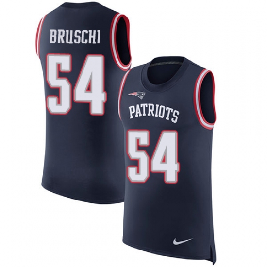 Men's Nike New England Patriots #54 Tedy Bruschi Limited Navy Blue Rush Player Name & Number Tank Top NFL Jersey - Ujersey