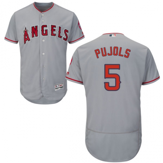 Men's Majestic Los Angeles Angels of Anaheim #5 Albert Pujols Grey Road Flex Base Authentic Collection MLB Jersey - Ujersey