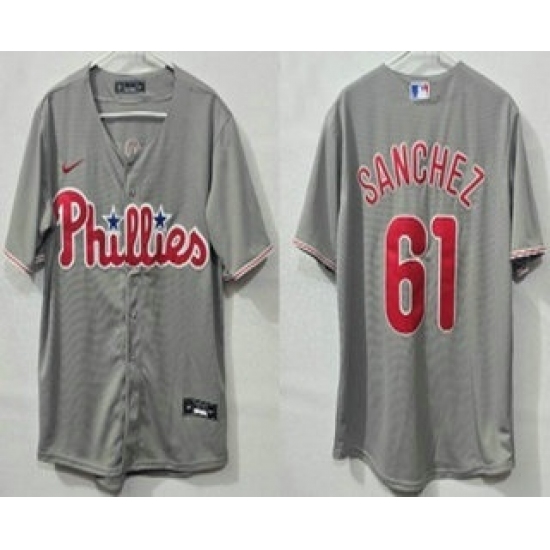 Men's Philadelphia Phillies #61 Cristopher Sanchez Grey Cool Base Jersey - Ujersey