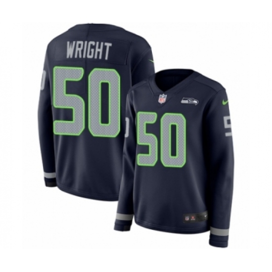 Women's Nike Seattle Seahawks #50 K.J. Wright Limited Navy Blue Therma Long Sleeve NFL Jersey - Ujersey