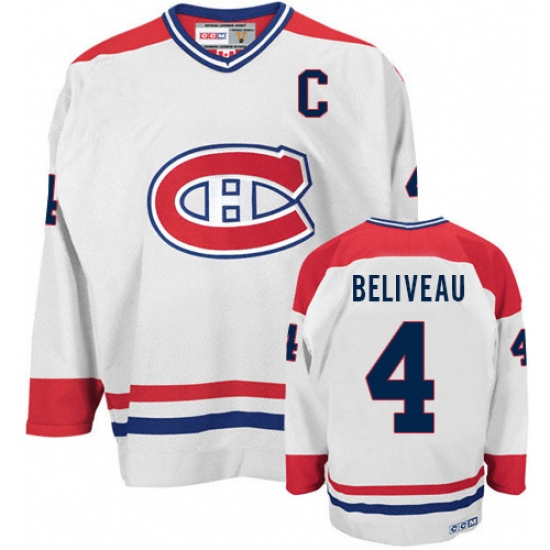 Men's CCM Montreal Canadiens #4 Jean Beliveau Premier White CH Throwback NHL Jersey - Ujersey
