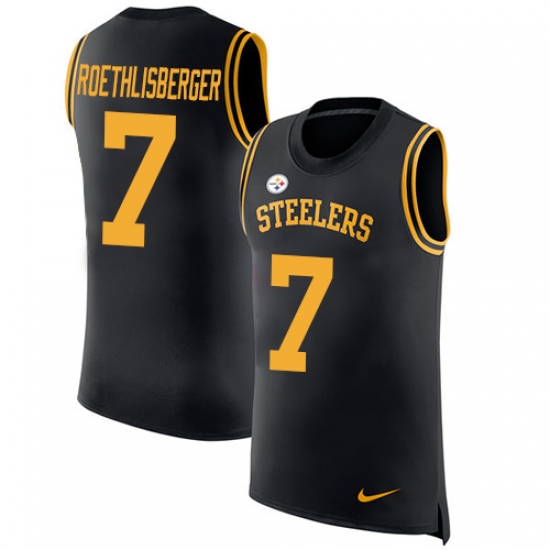 Men's Nike Pittsburgh Steelers #7 Ben Roethlisberger Limited Black Rush Player Name & Number Tank Top NFL Jersey - Ujersey