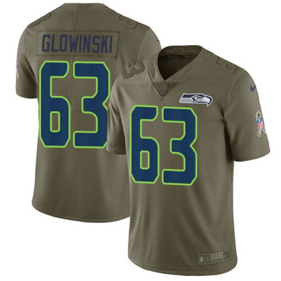 Men's Nike Seattle Seahawks #63 Mark Glowinski Limited Olive 2017 Salute to Service NFL Jersey - Ujersey