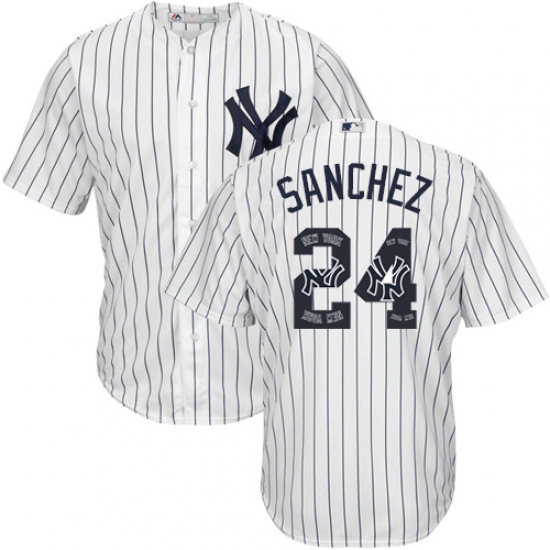 Men's Majestic New York Yankees #24 Gary Sanchez Authentic White Team Logo Fashion MLB Jersey - Ujersey