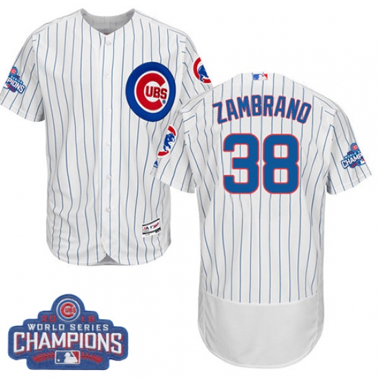 Men's Majestic Chicago Cubs #38 Carlos Zambrano White 2016 World Series Champions Flexbase Authentic Collection MLB Jersey - Ujersey