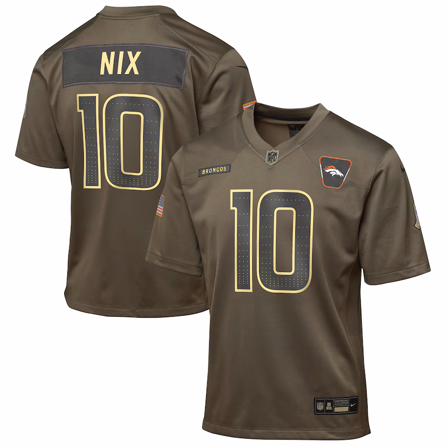 Youth Denver Broncos Bo Nix Nike Olive 2025 Salute to Service Game Jersey - Ujersey NHL