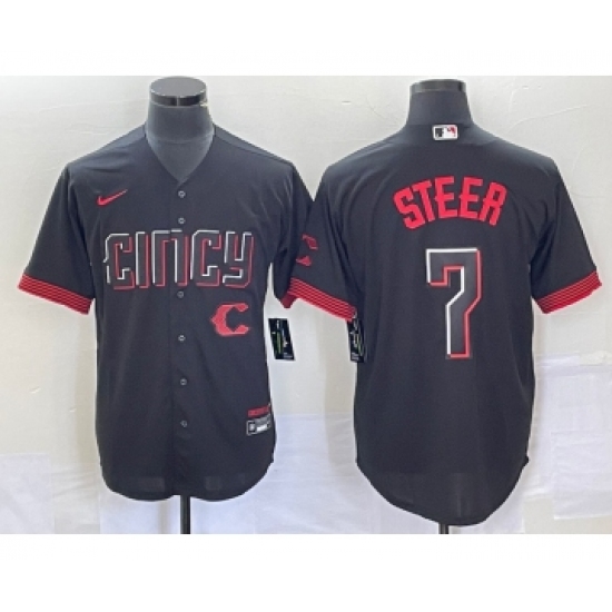 Men's Nike Cincinnati Reds #7 Spencer Steer Black 2023 City Connect Cool Base Stitched Baseball Jersey - Ujersey