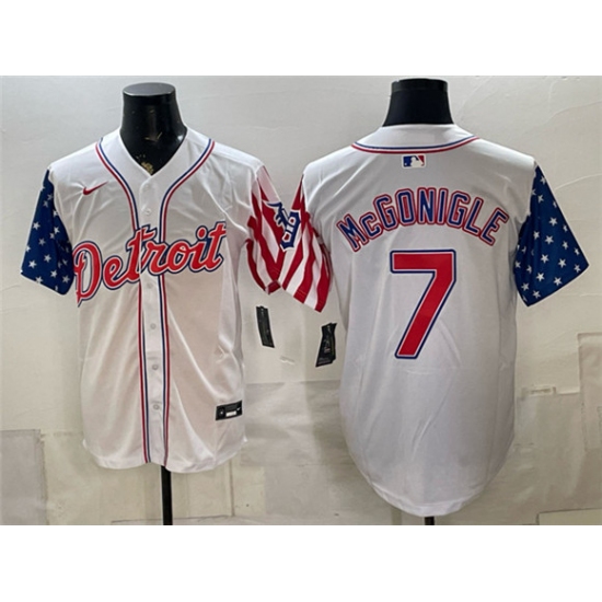 Men's Detroit Tigers #7 Kevin McGonigle 2026 White USA Flag Vapor Premier Limited Stitched Baseball Jersey - Ujersey
