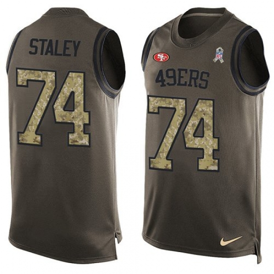 Men's Nike San Francisco 49ers #74 Joe Staley Limited Green Salute to Service Tank Top NFL Jersey - Ujersey
