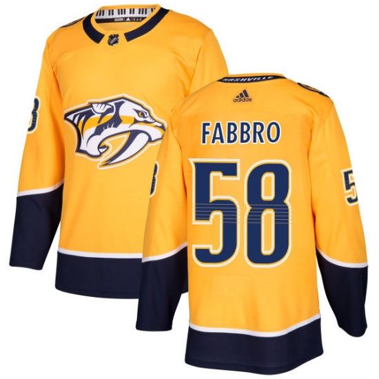 Men's Adidas Nashville Predators #58 Dante Fabbro Premier Gold Home NHL Jersey - Ujersey