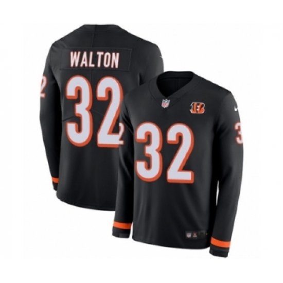 Men's Nike Cincinnati Bengals #32 Mark Walton Limited Black Therma Long Sleeve NFL Jersey - Ujersey