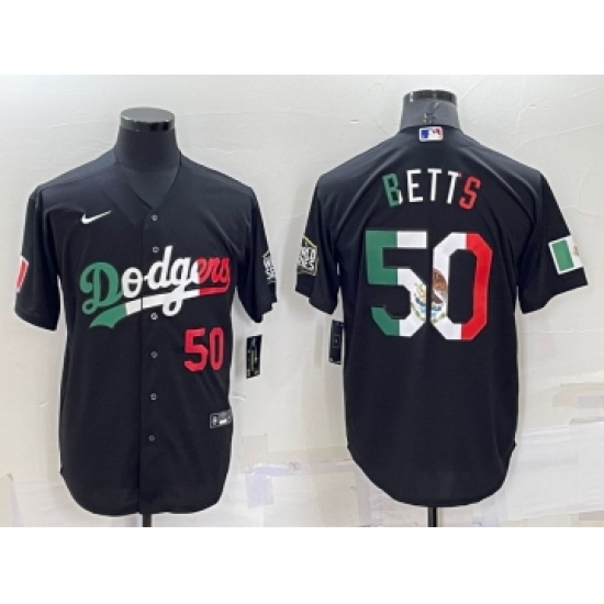 Men's Los Angeles Dodgers #50 Mookie Betts Number Mexico Black Cool Base Stitched Baseball Jersey - Ujersey