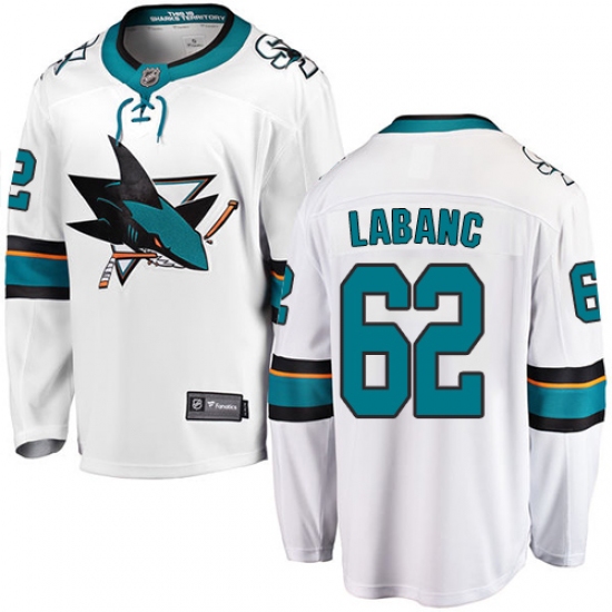 Men's San Jose Sharks #62 Kevin Labanc Fanatics Branded White Away Breakaway NHL Jersey - Ujersey