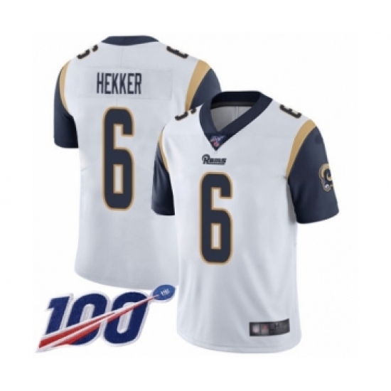 Men's Los Angeles Rams #6 Johnny Hekker White Vapor Untouchable Limited Player 100th Season Football Jersey - Ujersey