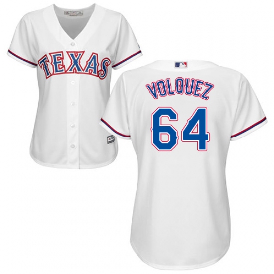Women's Majestic Texas Rangers #64 Edinson Volquez Authentic White Home Cool Base MLB Jersey - Ujersey
