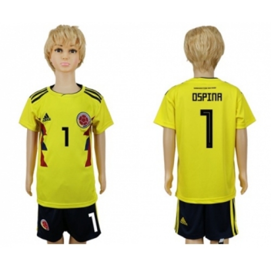Colombia #1 Ospina Home Kid Soccer Country Jersey