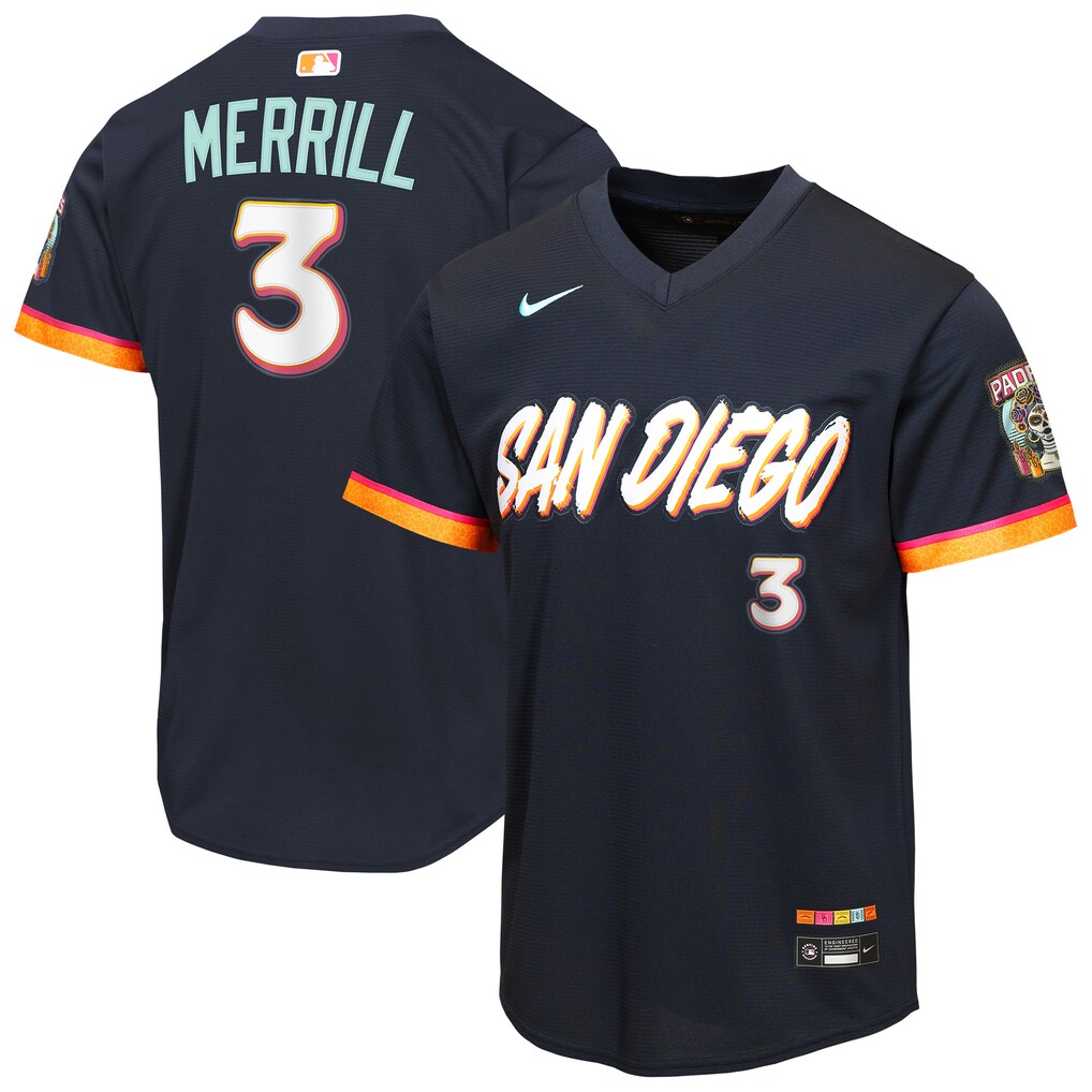 Youth San Diego Padres Jackson Merrill Nike Obsidian 2026 City Connect Stadium Jersey - SUjersey01