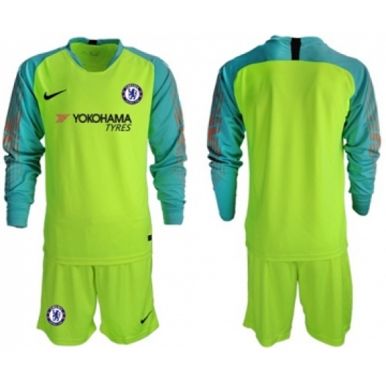 Chelsea Blank Shiny Green Goalkeeper Long Sleeves Soccer Club Jersey