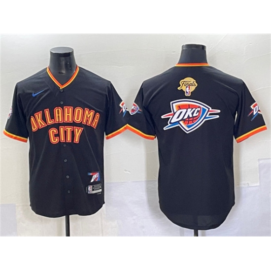 Men's Oklahoma City Thunder Team Big Logo Black 2025 Finals Vapor Stitched Baseball Jersey - Ujersey