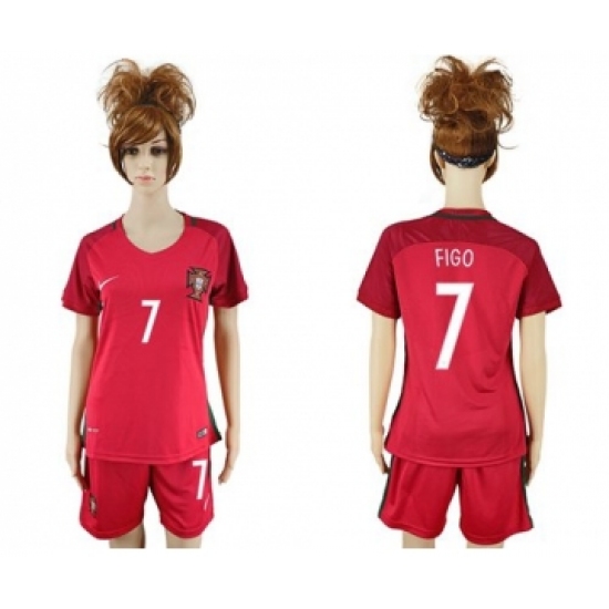 Women's Portugal #7 Figo Home Soccer Country Jersey
