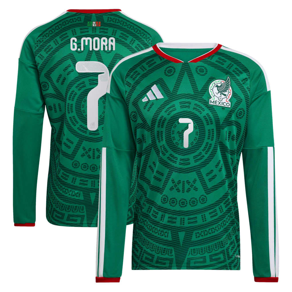 Men's Mexico National Team Gilberto Mora adidas Green 2026 Home Replica Long Sleeve Jersey - Ujersey