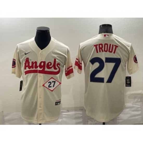 Men's Los Angeles Angels #27 Mike Trout Number Cream 2022 City Connect Cool Base Stitched Jersey - Ujersey