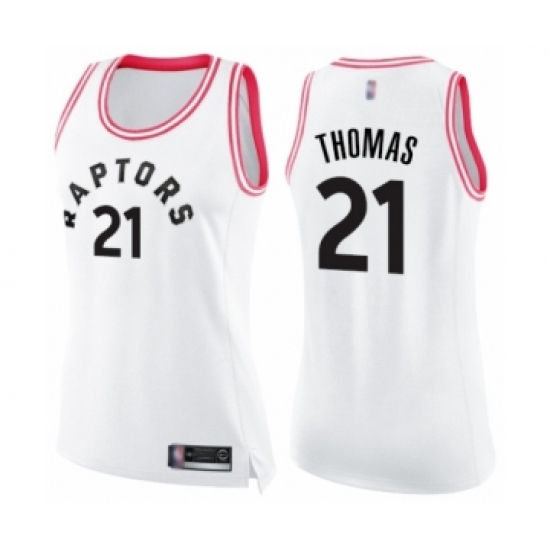 Women's Toronto Raptors #21 Matt Thomas Swingman White Pink Fashion Basketball Jersey