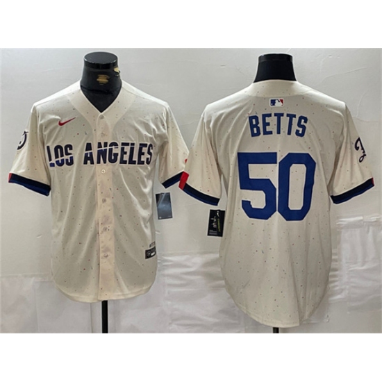 Men's Los Angeles Dodgers #50 Mookie Betts Cream Stitched Baseball Jersey - Ujersey