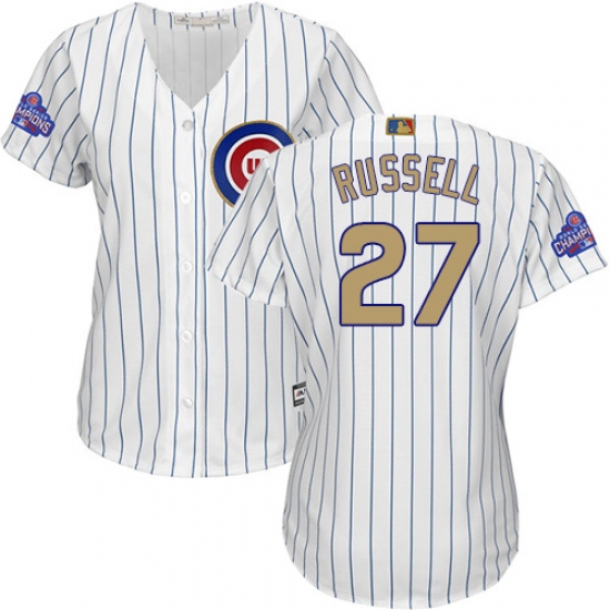 Women's Majestic Chicago Cubs #27 Addison Russell Authentic White 2017 Gold Program MLB Jersey