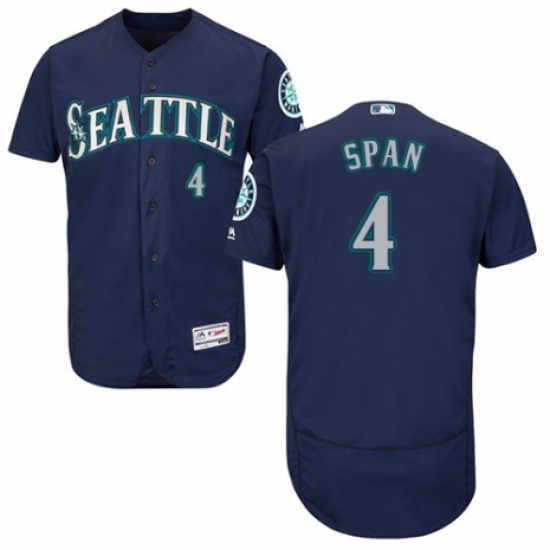 Men's Majestic Seattle Mariners #4 Denard Span Navy Blue Alternate Flex Base Authentic Collection MLB Jersey - Ujersey
