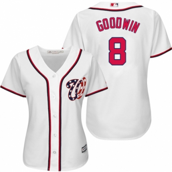 Women's Majestic Washington Nationals #8 Brian Goodwin Replica White Home Cool Base MLB Jersey - Ujersey