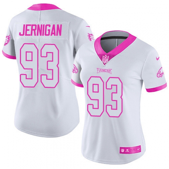 Women's Nike Philadelphia Eagles #93 Timmy Jernigan Limited White/Pink Rush Fashion NFL Jersey - Ujersey