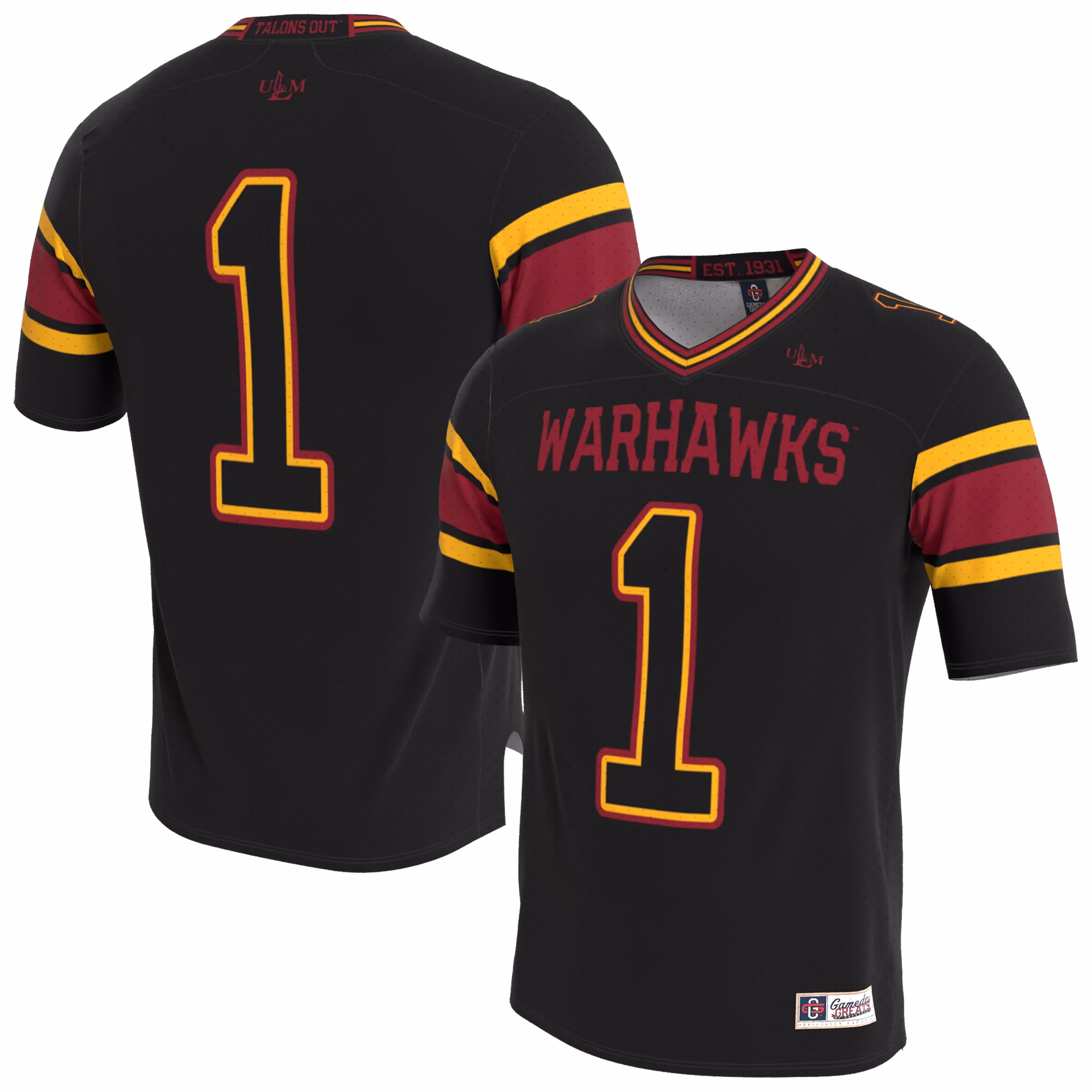 Unisex GameDay Greats Black ULM Warhawks Lightweight Collegiate Football Blackout Fashion Jersey