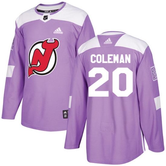 Men's Adidas New Jersey Devils #20 Blake Coleman Authentic Purple Fights Cancer Practice NHL Jersey - Ujersey