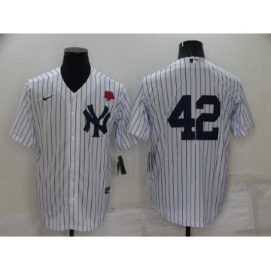 Men's New York Yankees #42 Mariano Rivera White No Name Stitched Rose Nike Cool Base Throwback Jersey - Ujersey