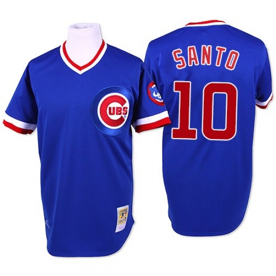 Men's Mitchell and Ness Chicago Cubs #10 Ron Santo Authentic Blue Throwback MLB Jersey - Ujersey