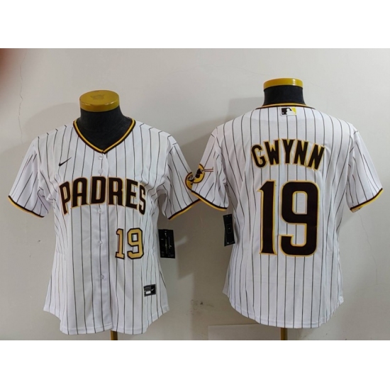 Women's San Diego Padres #19 Tony Gwynn White Team Logo Stitched Cool Base Nike Jerseys - Ujersey