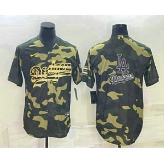Men's Los Angeles Dodgers Olive Team Big Logo Cool Base Stitched Baseball Jersey - Ujersey