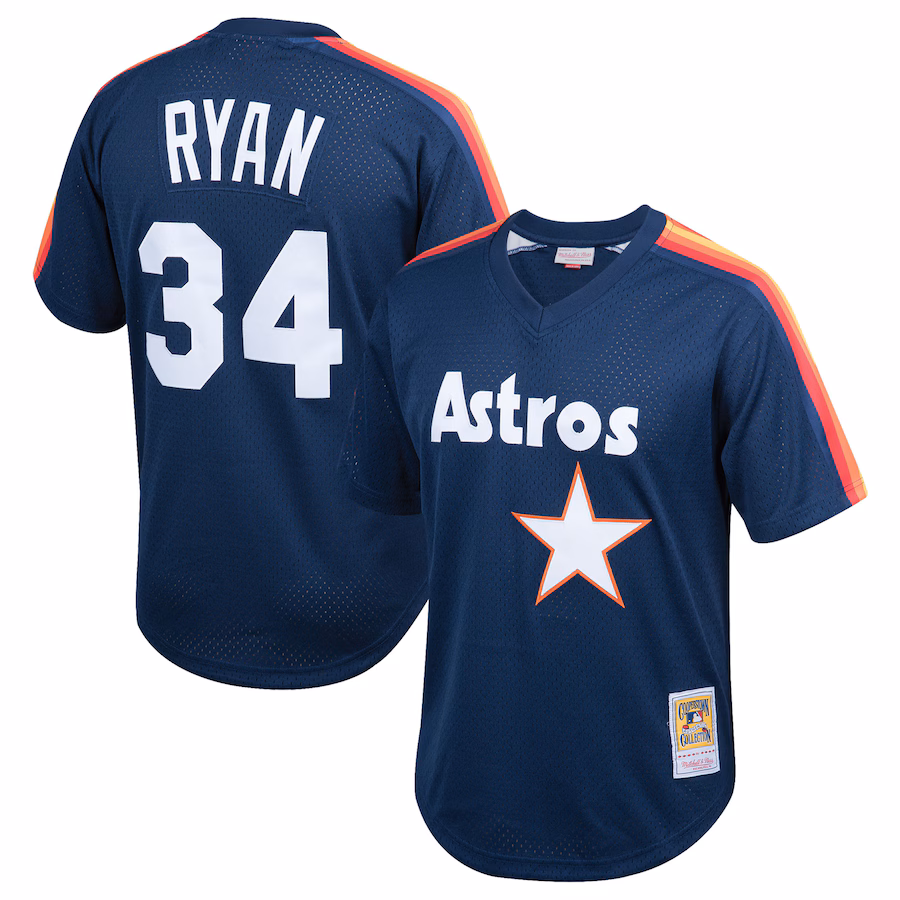 Youth Houston Astros Nolan Ryan Mitchell & Ness Navy Cooperstown Collection Mesh Batting Practice Jersey - Ujersey NHL
